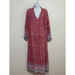 Natural Life Maxi Long Slv Dress XL Lt Burgundy Floral Boho Crunchy Cottagecore